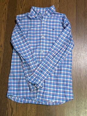 Vineyard Vines boys performance Blue & Red Plaid Button-Down Shirt